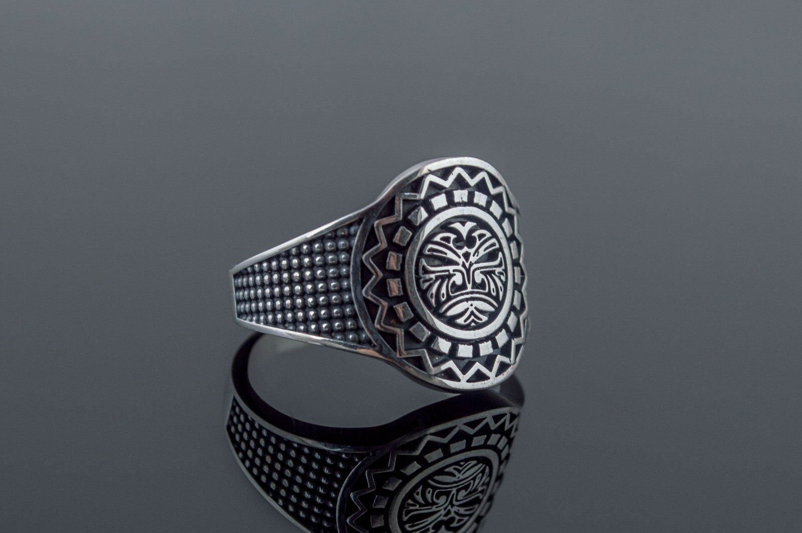 Aztec Ornament Ring Sterling Silver Handmade Jewelry - vikingworkshop