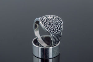 Aztec Ornament Ring Sterling Silver Handmade Jewelry - vikingworkshop