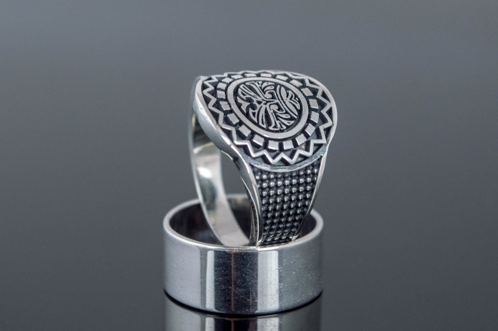 Aztec Ornament Ring Sterling Silver Handmade Jewelry - vikingworkshop