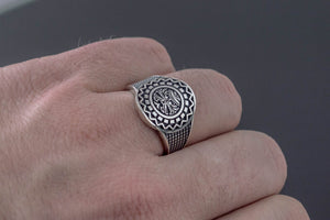 Aztec Ornament Ring Sterling Silver Handmade Jewelry - vikingworkshop