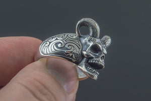 Skull with Horns Ring Sterling Silver Handmade Jewelry - vikingworkshop