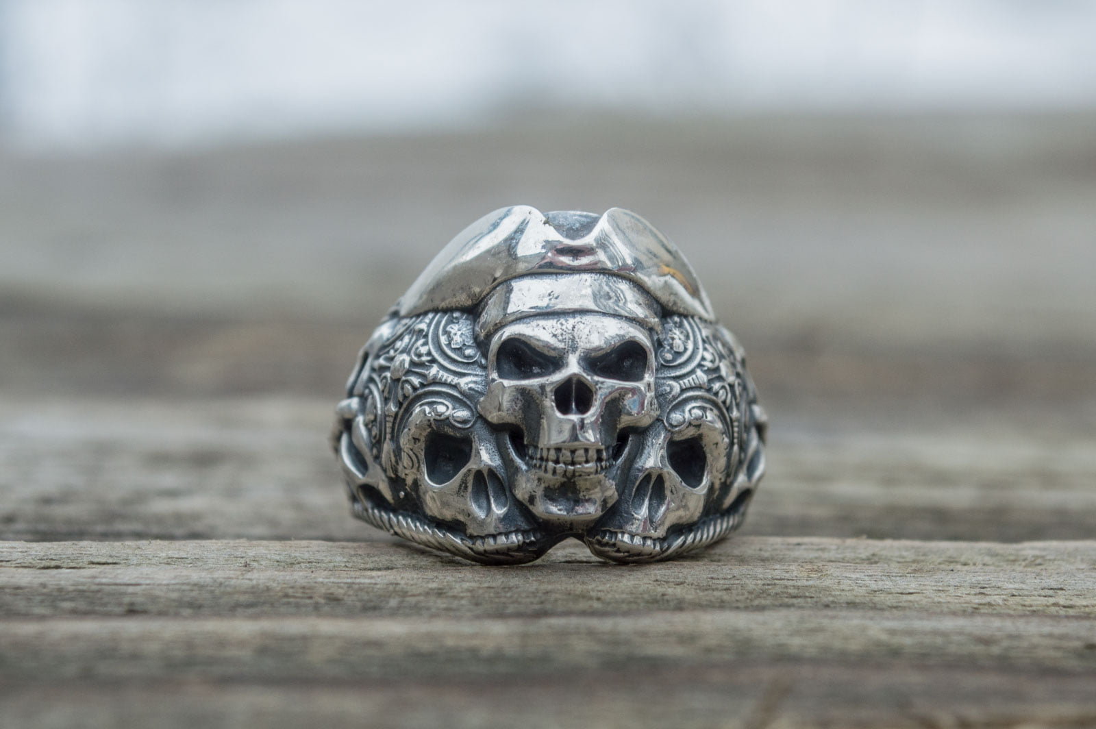 Pirate Skull Ring Sterling Silver Unique Handmade Jewelry