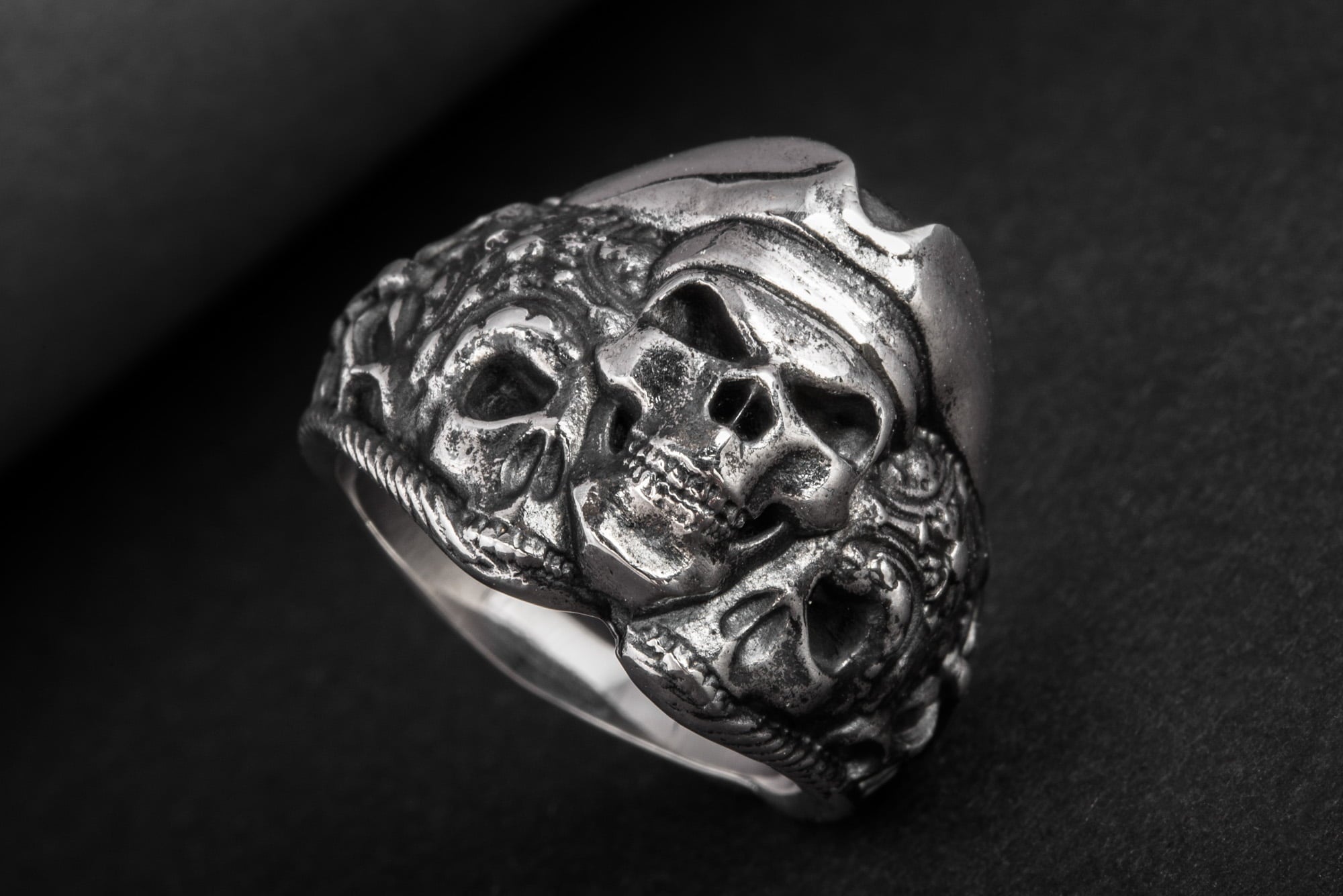 Pirate Skull Ring Sterling Silver Unique Handmade Jewelry - vikingworkshop