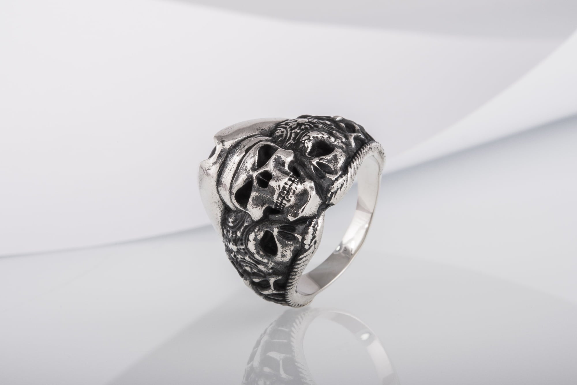 Pirate Skull Ring Sterling Silver Unique Handmade Jewelry