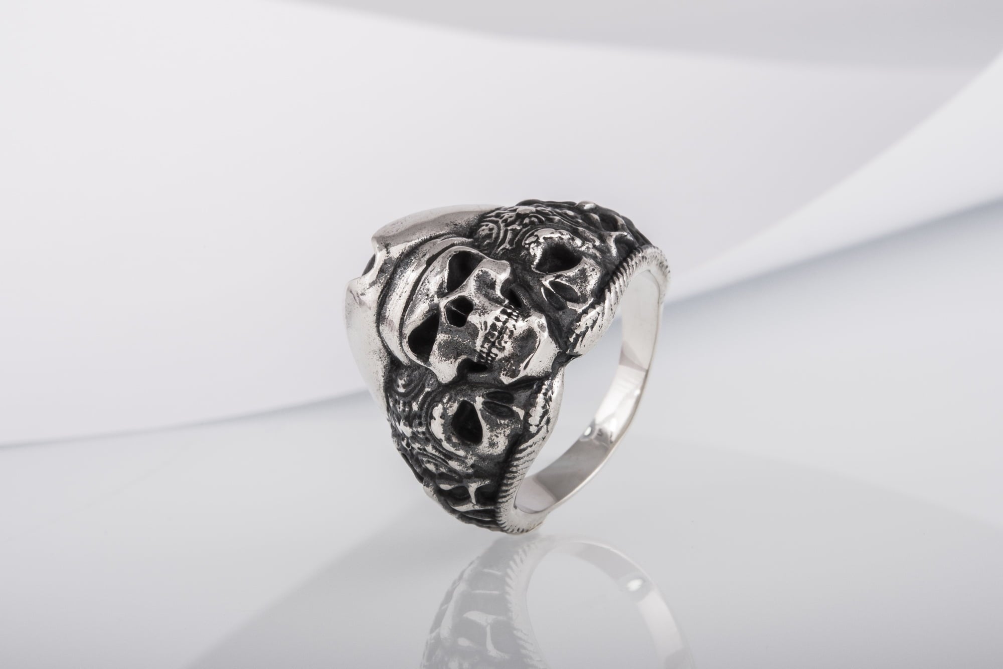 Pirate Skull Ring Sterling Silver Unique Handmade Jewelry - vikingworkshop