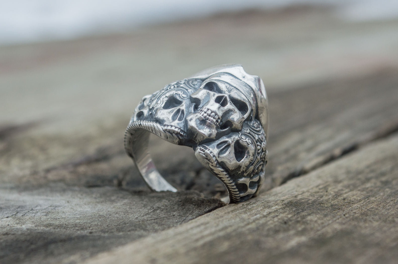 Pirate Skull Ring Sterling Silver Unique Handmade Jewelry - vikingworkshop