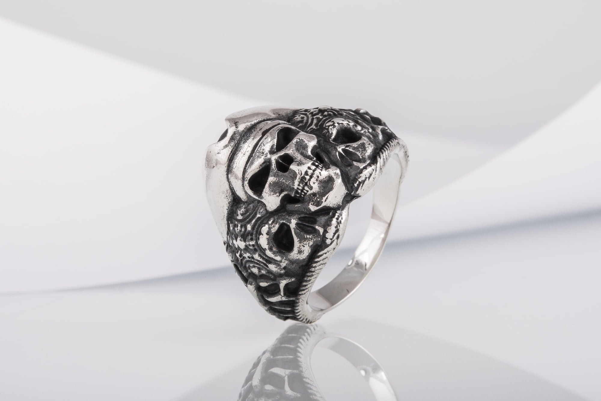 Pirate Skull Ring Sterling Silver Unique Handmade Jewelry - vikingworkshop