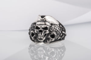 Pirate Skull Ring Sterling Silver Unique Handmade Jewelry - vikingworkshop