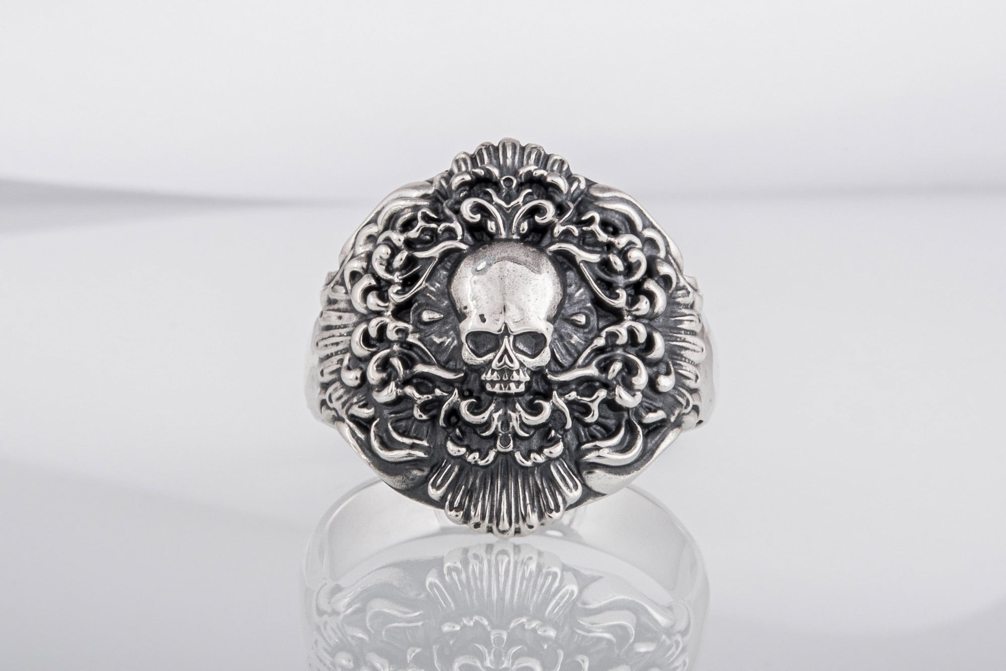 Skull Ring Sterling Silver Unique Handmade Biker Jewelry