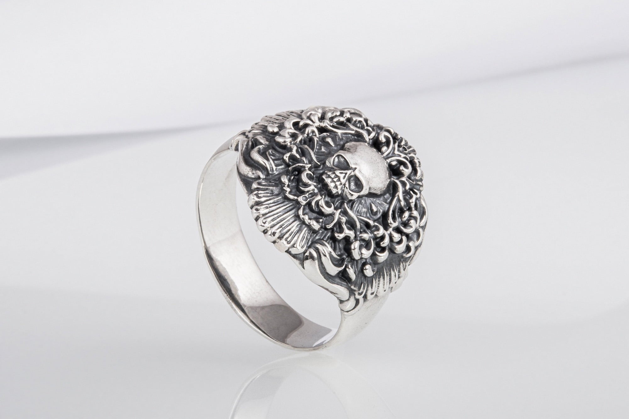 Skull Ring Sterling Silver Unique Handmade Biker Jewelry - vikingworkshop