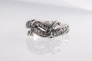 Handmade Ouroboros Ring with Runes Symbol Sterling Silver Viking Jewelry - vikingworkshop