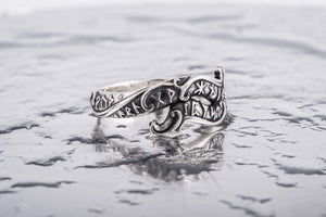 Handmade Ouroboros Ring with Runes Symbol Sterling Silver Viking Jewelry - vikingworkshop