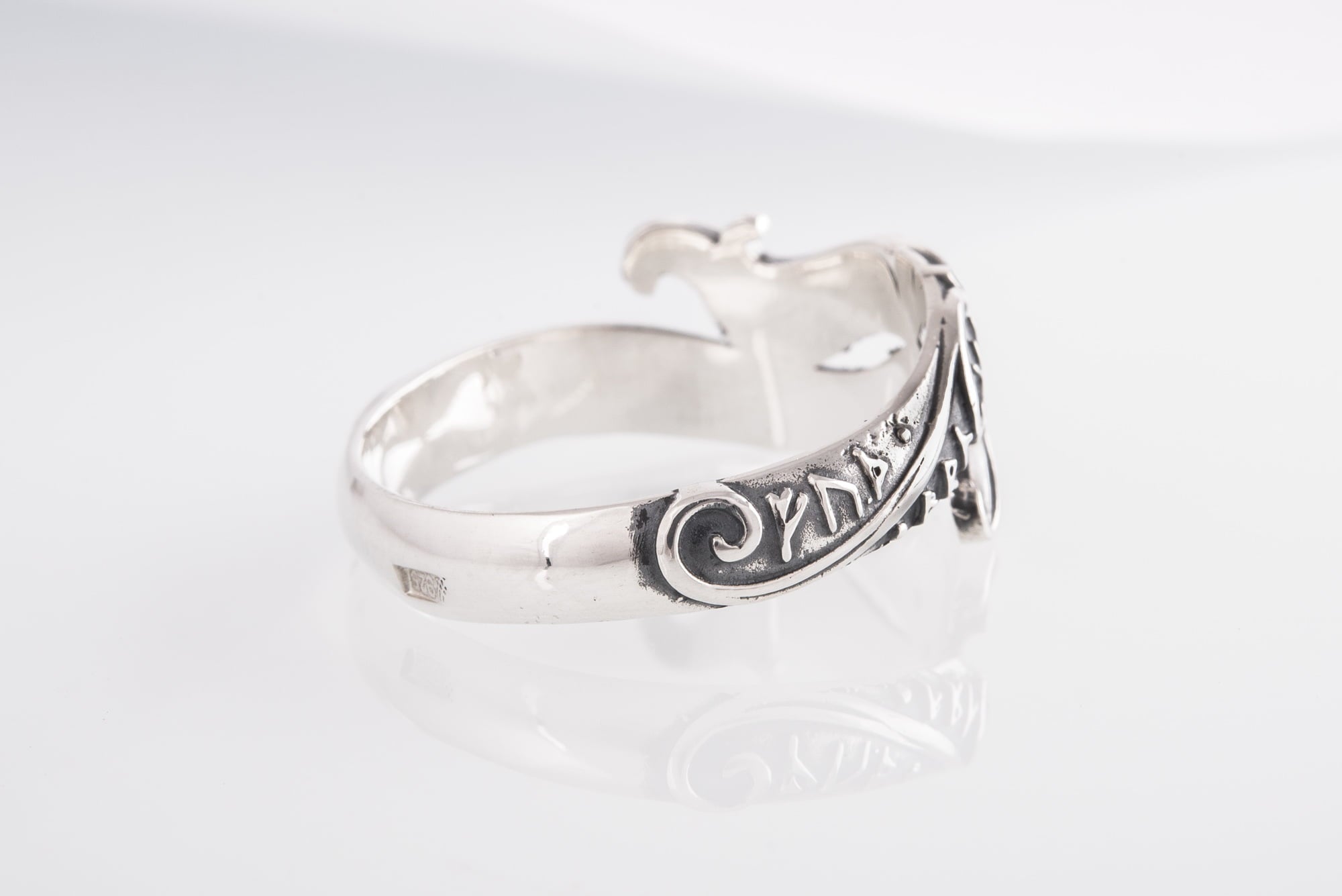 Handmade Ouroboros Ring with Runes Symbol Sterling Silver Viking Jewelry - vikingworkshop