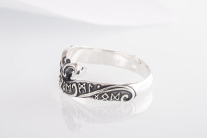 Handmade Ouroboros Ring with Runes Symbol Sterling Silver Viking Jewelry - vikingworkshop