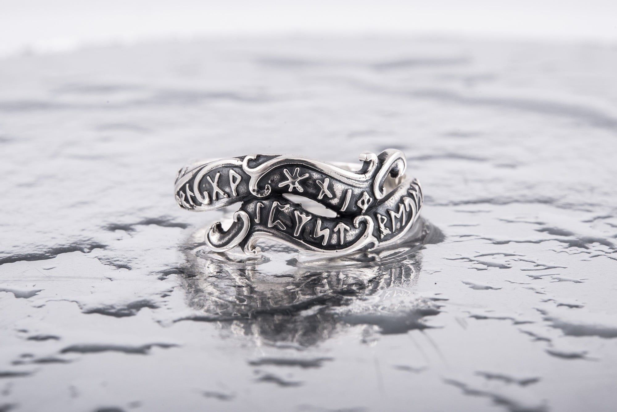 Handmade Ouroboros Ring with Runes Symbol Sterling Silver Viking Jewelry - vikingworkshop