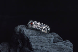 Ring with Dragon and Red Cubic Zirconia Sterling Silver Jewelry - vikingworkshop