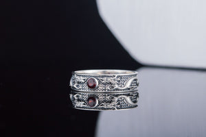 Ring with Dragon and Red Cubic Zirconia Sterling Silver Jewelry - vikingworkshop