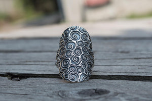 Ring with Ornament Sterling Silver Boho Style Handmade Jewelry - vikingworkshop