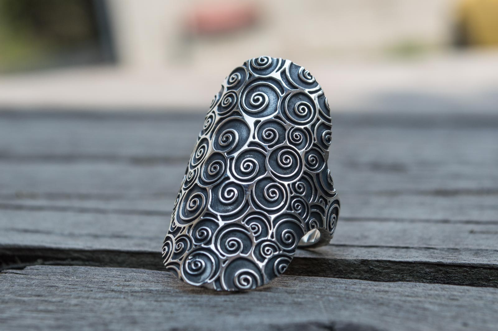 Ring with Ornament Sterling Silver Boho Style Handmade Jewelry - vikingworkshop