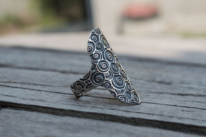 Ring with Ornament Sterling Silver Boho Style Handmade Jewelry - vikingworkshop