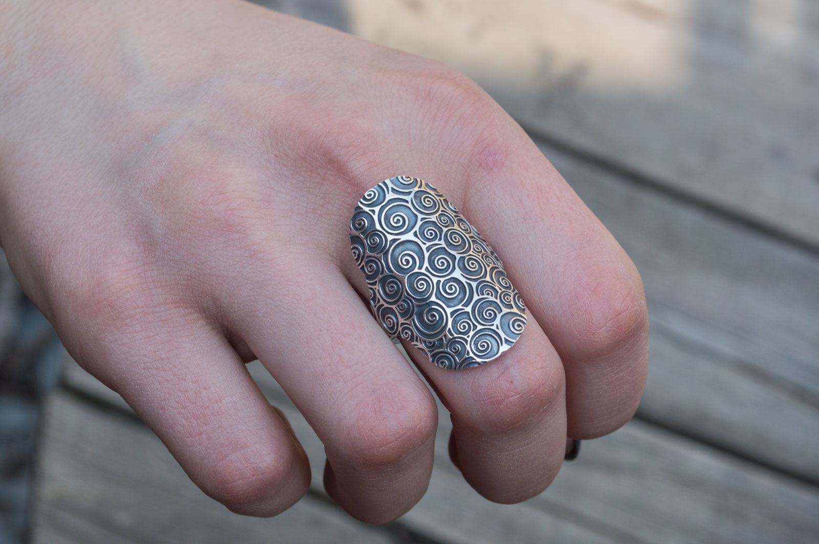 Ring with Ornament Sterling Silver Boho Style Handmade Jewelry - vikingworkshop