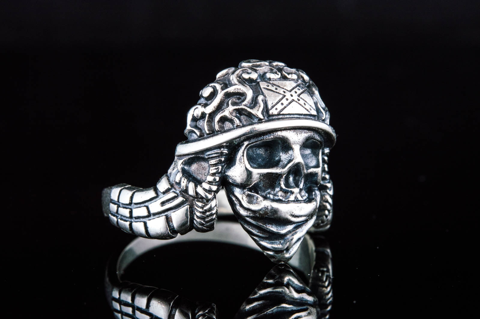 Skull Ring Sterling Silver Biker Jewelry - vikingworkshop