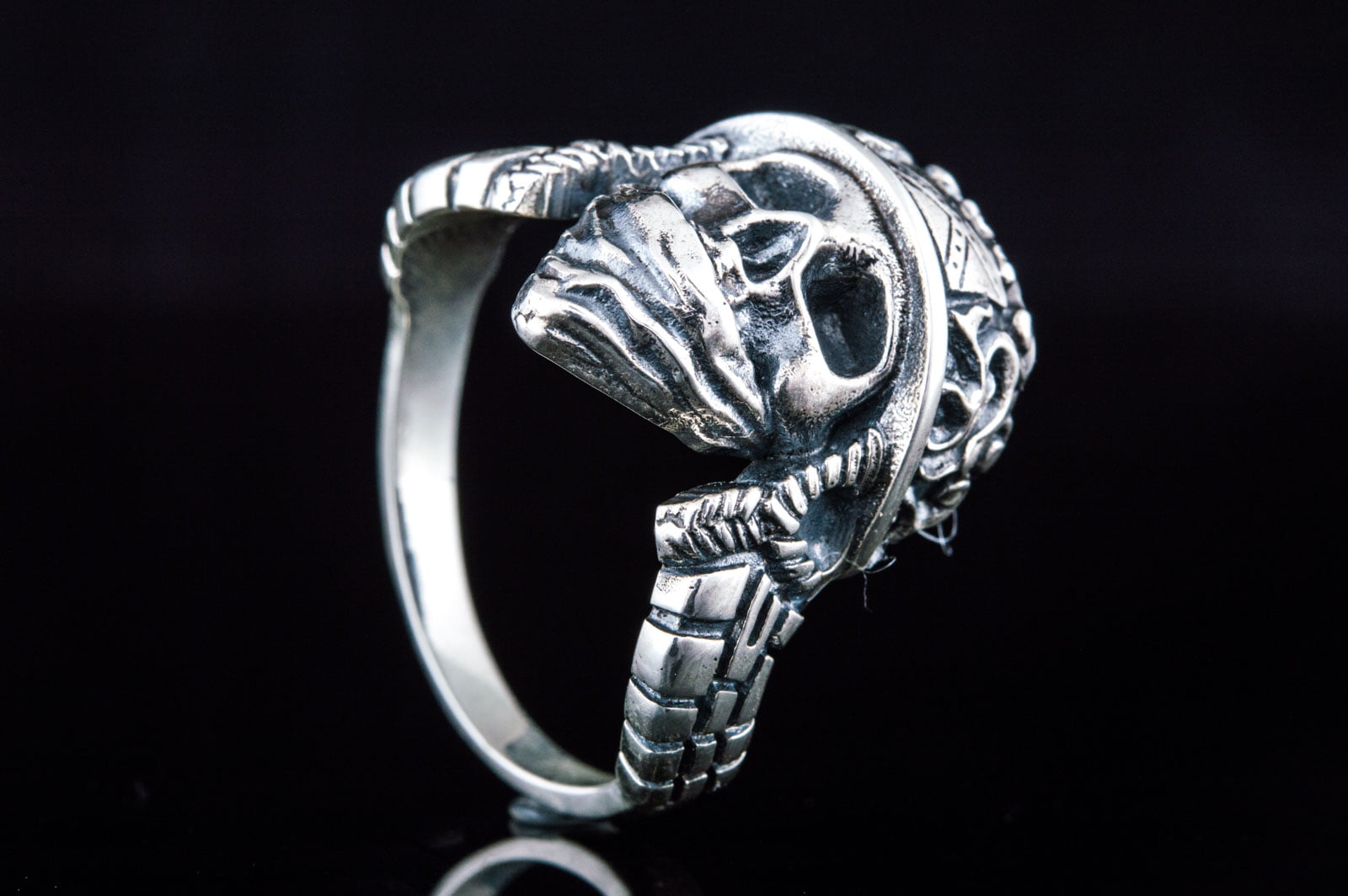 Skull Ring Sterling Silver Biker Jewelry - vikingworkshop