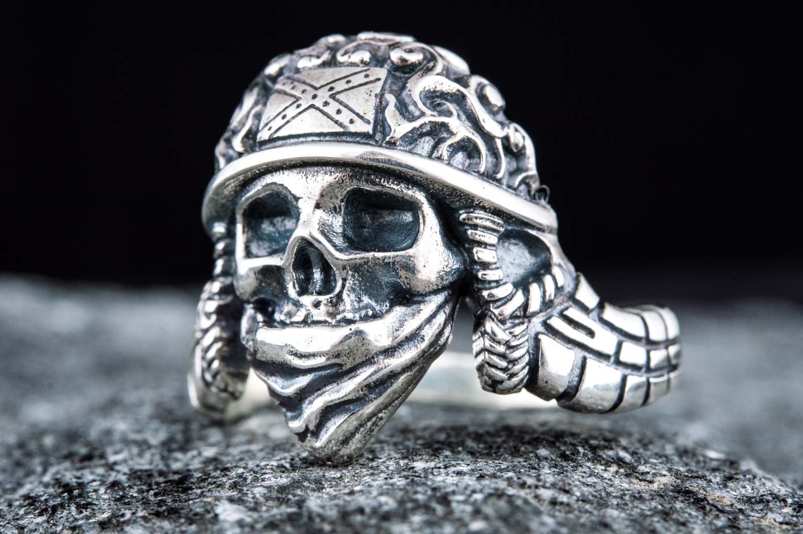 Skull Ring Sterling Silver Biker Jewelry - vikingworkshop