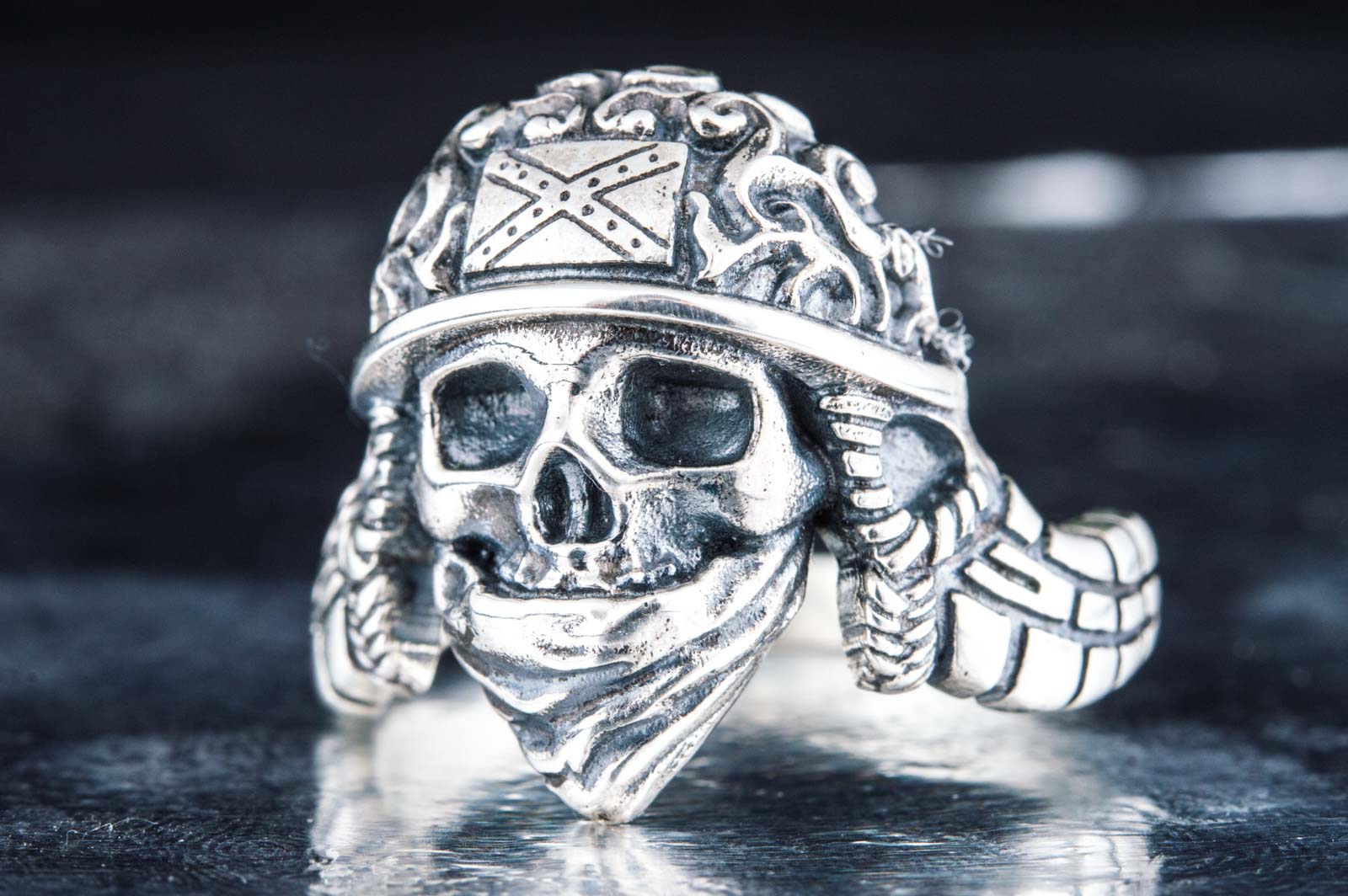 Skull Ring Sterling Silver Biker Jewelry - vikingworkshop