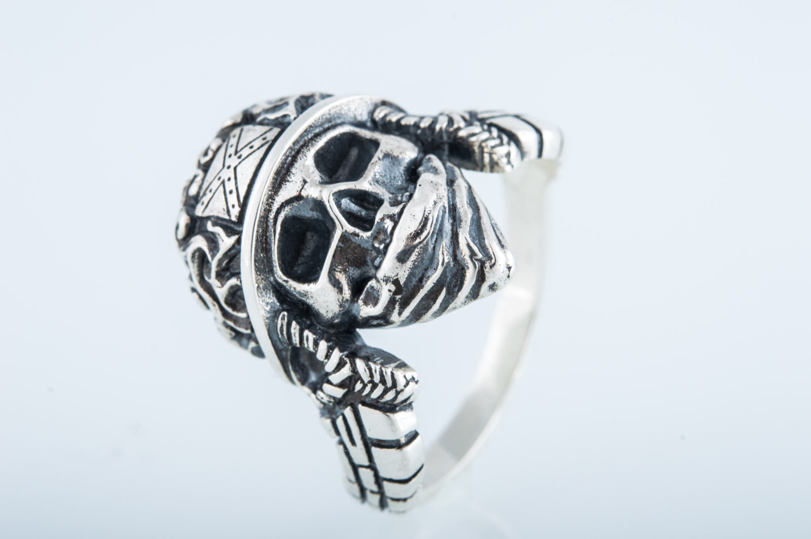 Skull Ring Sterling Silver Biker Jewelry - vikingworkshop