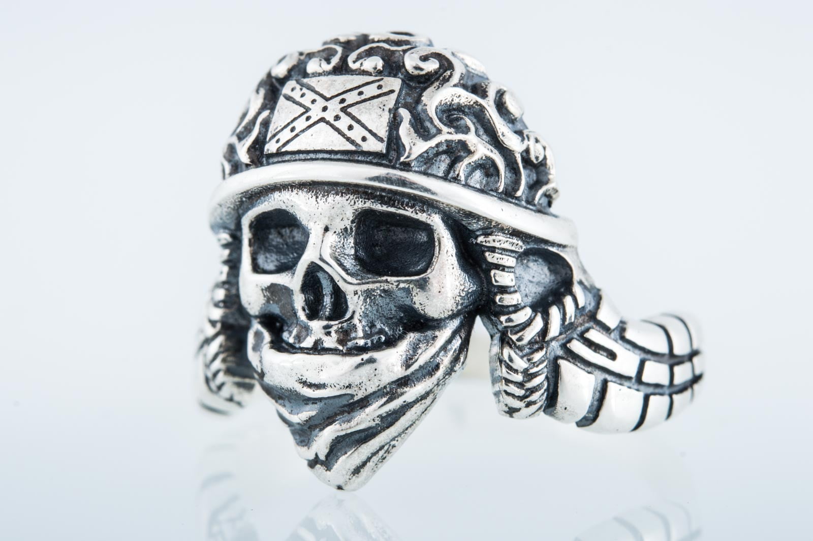 Skull Ring Sterling Silver Biker Jewelry - vikingworkshop