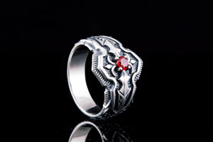 Ring with Red Cubic Zirconia Sterling Silver Handmade Jewelry - vikingworkshop