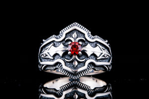 Ring with Red Cubic Zirconia Sterling Silver Handmade Jewelry - vikingworkshop