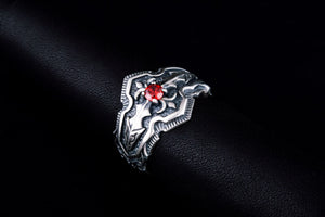 Ring with Red Cubic Zirconia Sterling Silver Handmade Jewelry - vikingworkshop