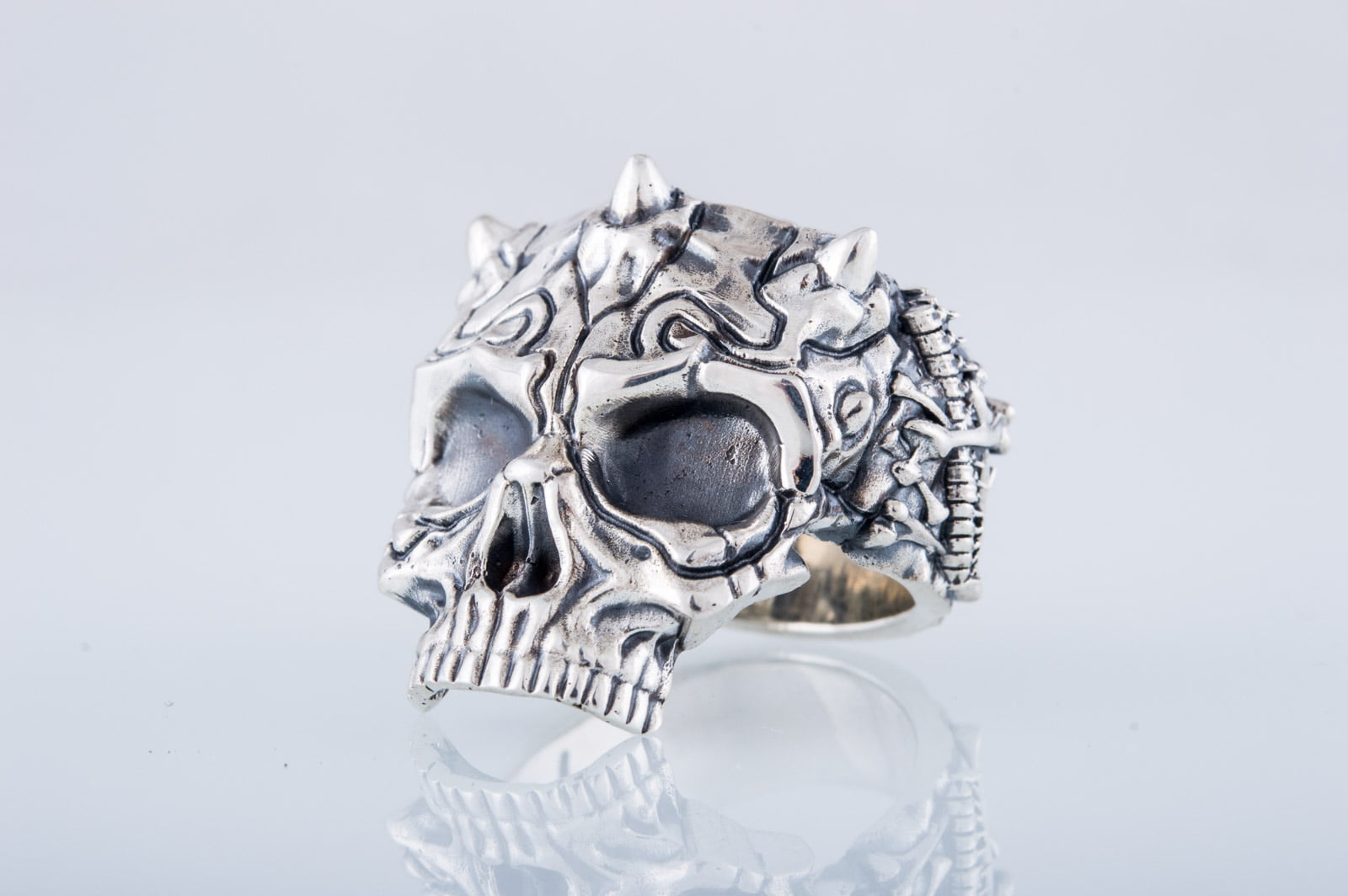 Skull Ring Sterling SIlver Biker Handcrafted Jewelry - vikingworkshop