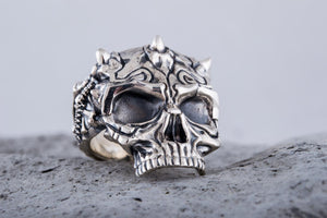 Skull Ring Sterling SIlver Biker Handcrafted Jewelry - vikingworkshop