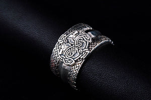 Norse Ornament Ring with Wolves 925 Silver Viking Jewelry - vikingworkshop