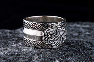 Norse Ornament Ring with Wolves 925 Silver Viking Jewelry - vikingworkshop