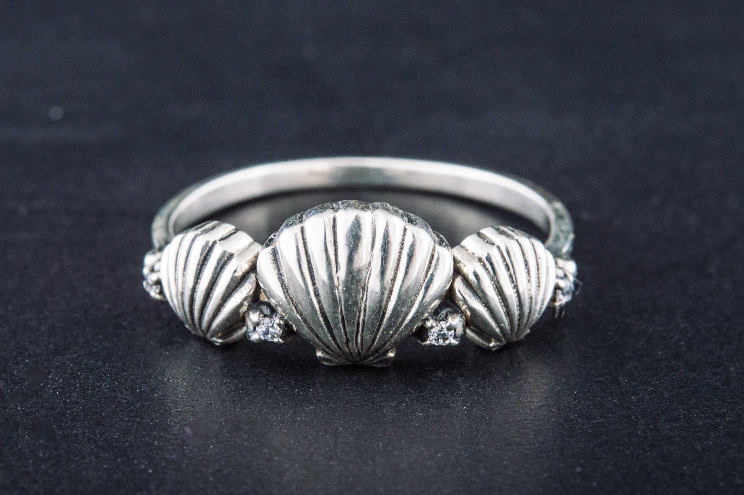 Ring with Shell and Cubic Zirconia Sterling Silver Jewelry - vikingworkshop