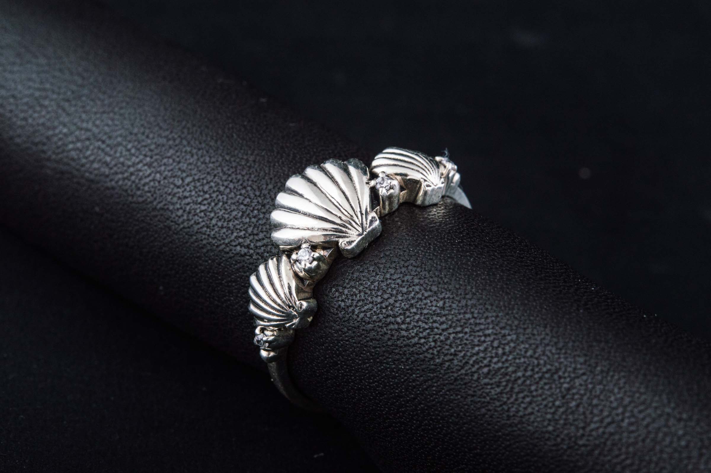 Ring with Shell and Cubic Zirconia Sterling Silver Jewelry - vikingworkshop