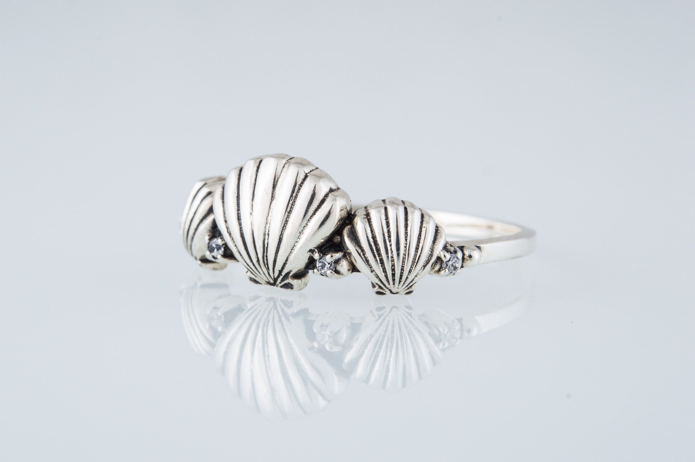 Ring with Shell and Cubic Zirconia Sterling Silver Jewelry - vikingworkshop