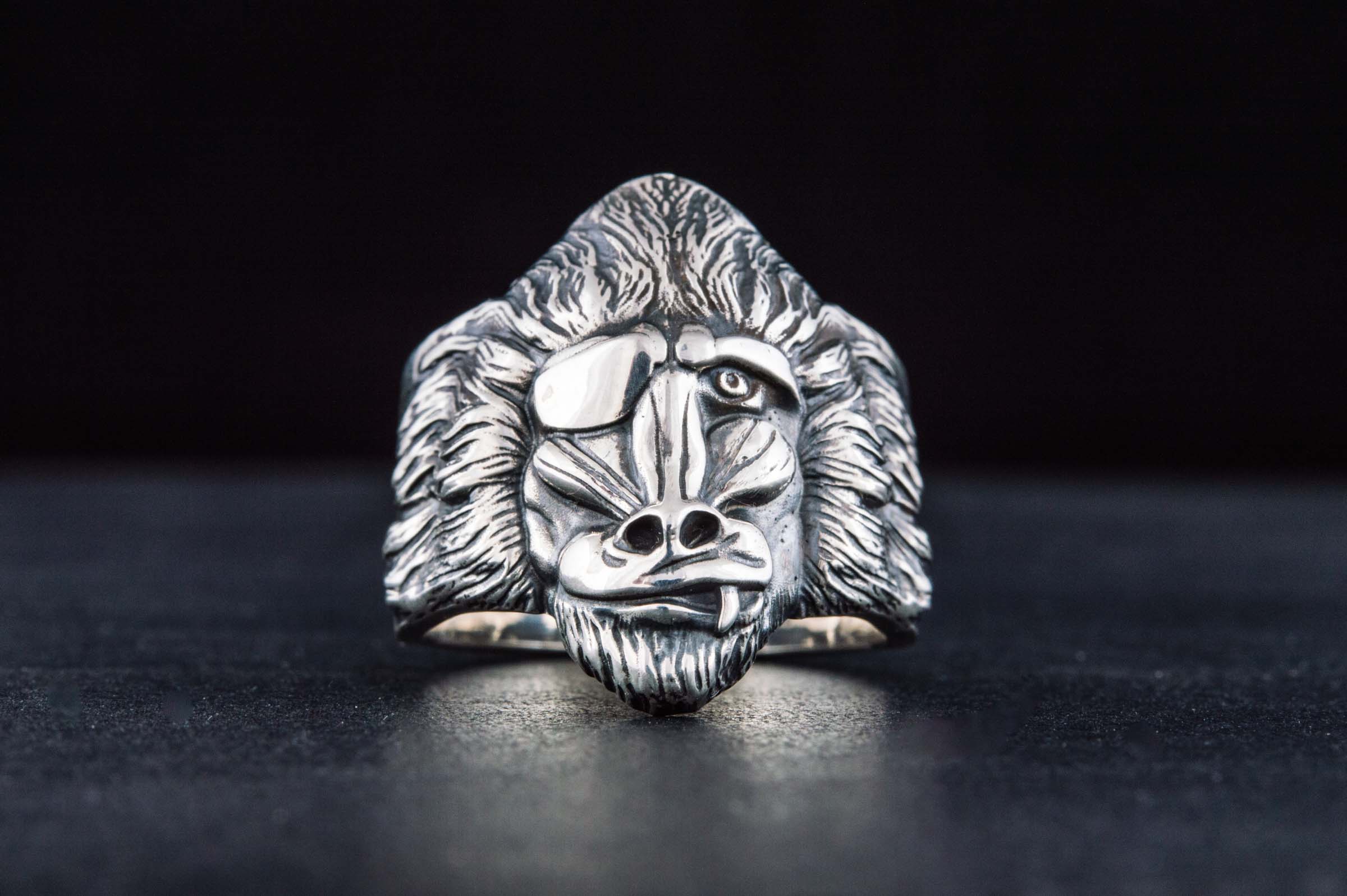 Ring with Baboon Sterling Silver Handmade Jewelry
