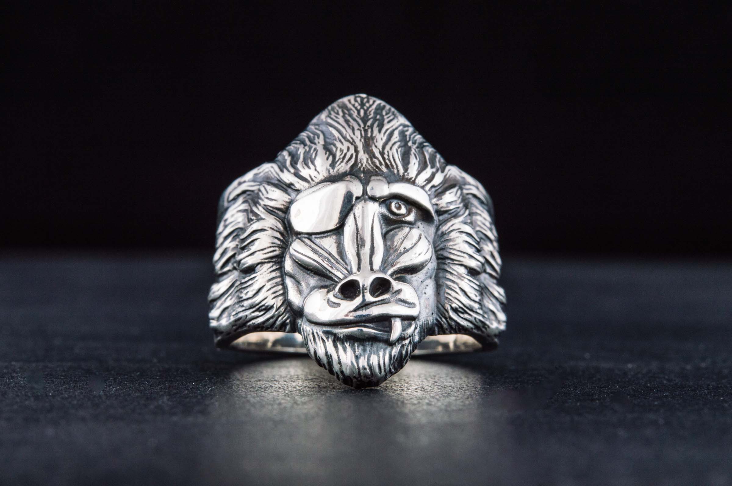 Ring with Baboon Sterling Silver Handmade Jewelry - vikingworkshop