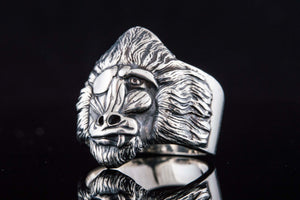 Ring with Baboon Sterling Silver Handmade Jewelry - vikingworkshop