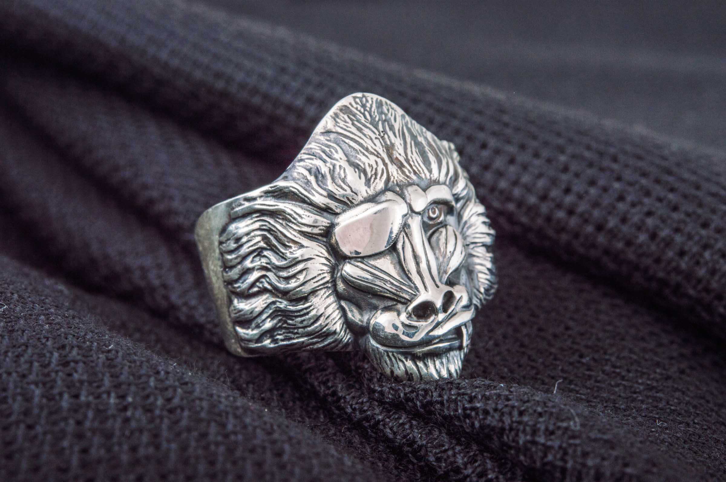Ring with Baboon Sterling Silver Handmade Jewelry - vikingworkshop