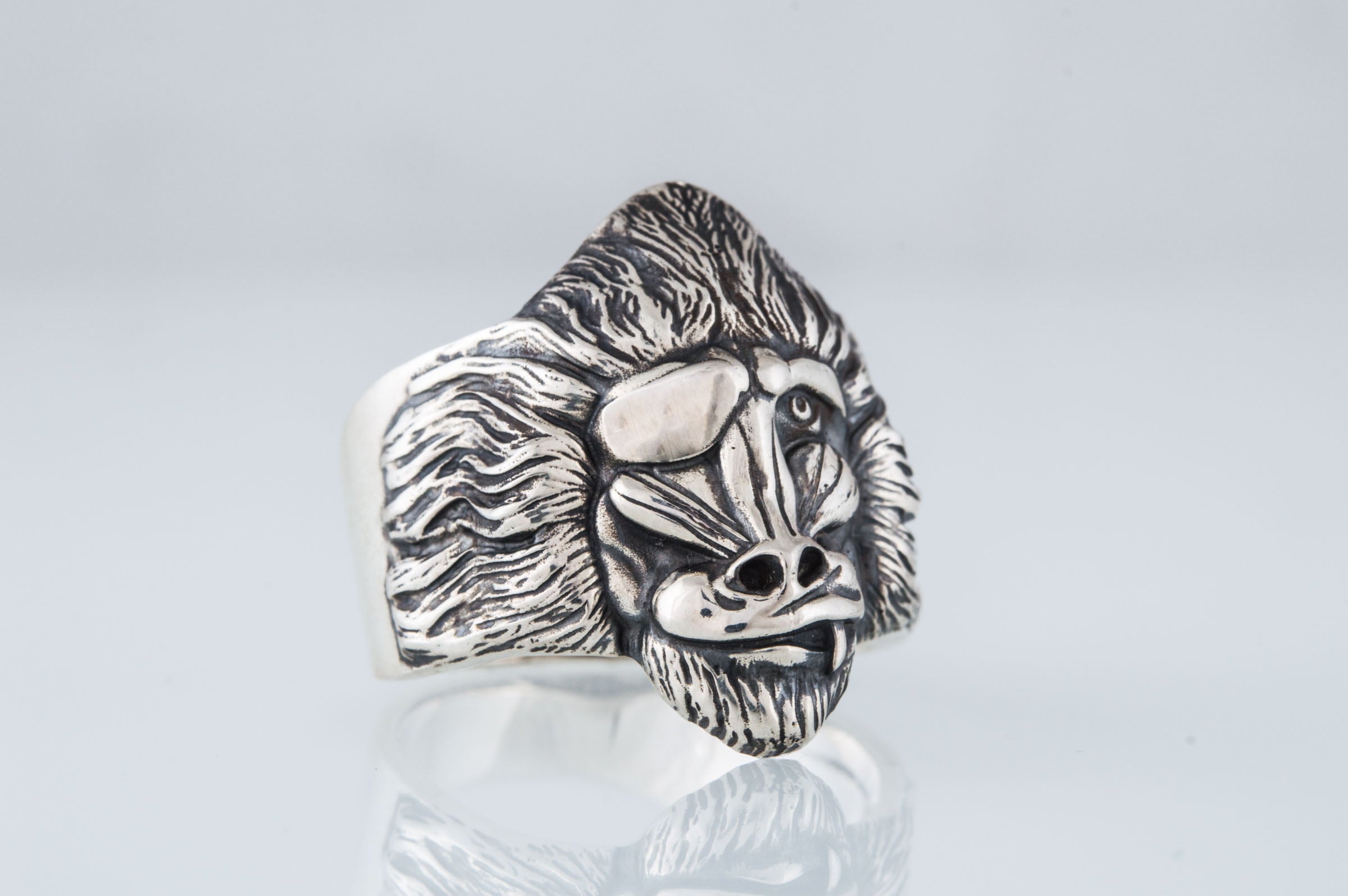 Ring with Baboon Sterling Silver Handmade Jewelry - vikingworkshop