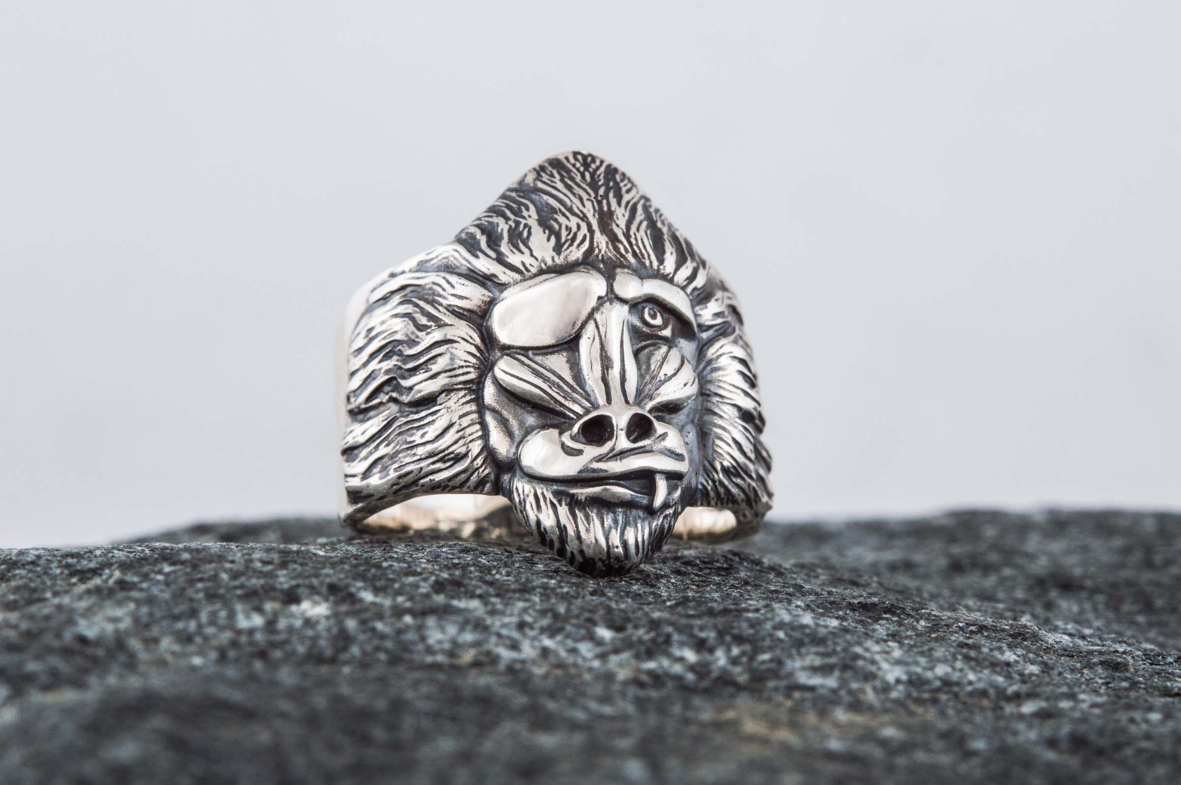 Ring with Baboon Sterling Silver Handmade Jewelry - vikingworkshop
