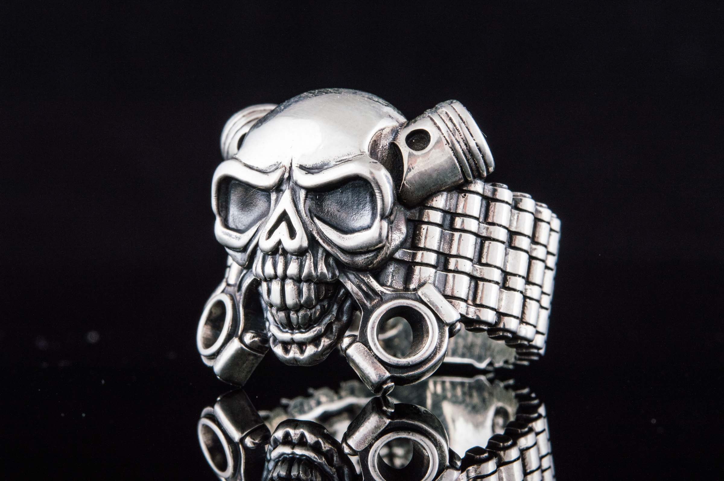 Biker Skull Ring Handmade Sterling SIlver Jewelry