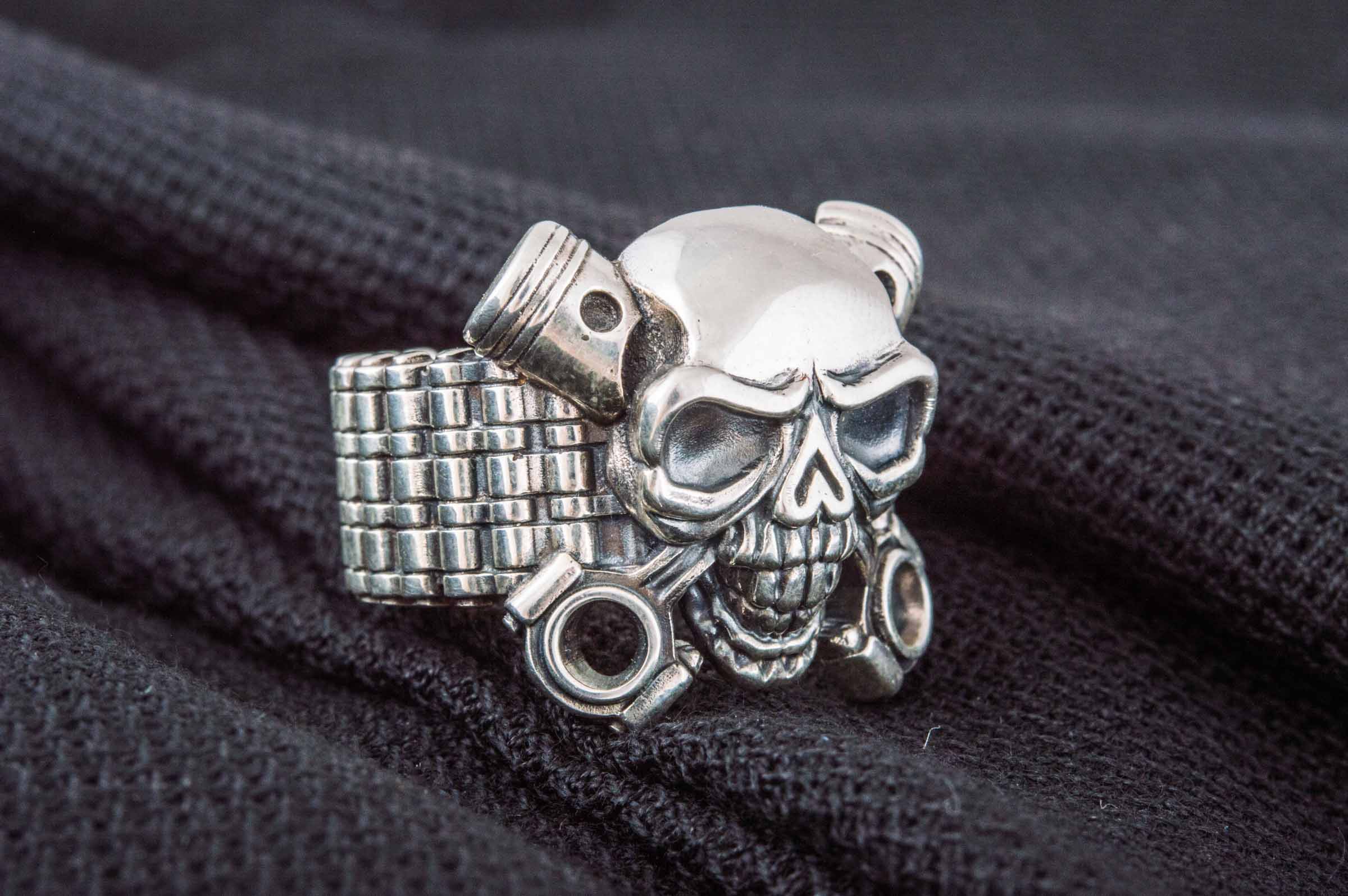 Biker Skull Ring Handmade Sterling SIlver Jewelry - vikingworkshop