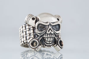 Biker Skull Ring Handmade Sterling SIlver Jewelry - vikingworkshop